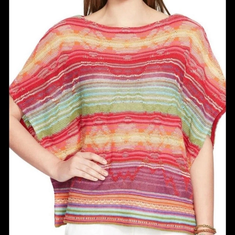 Ralph‎ Lauren multicolored striped poncho with horizontal stripes in red, orange